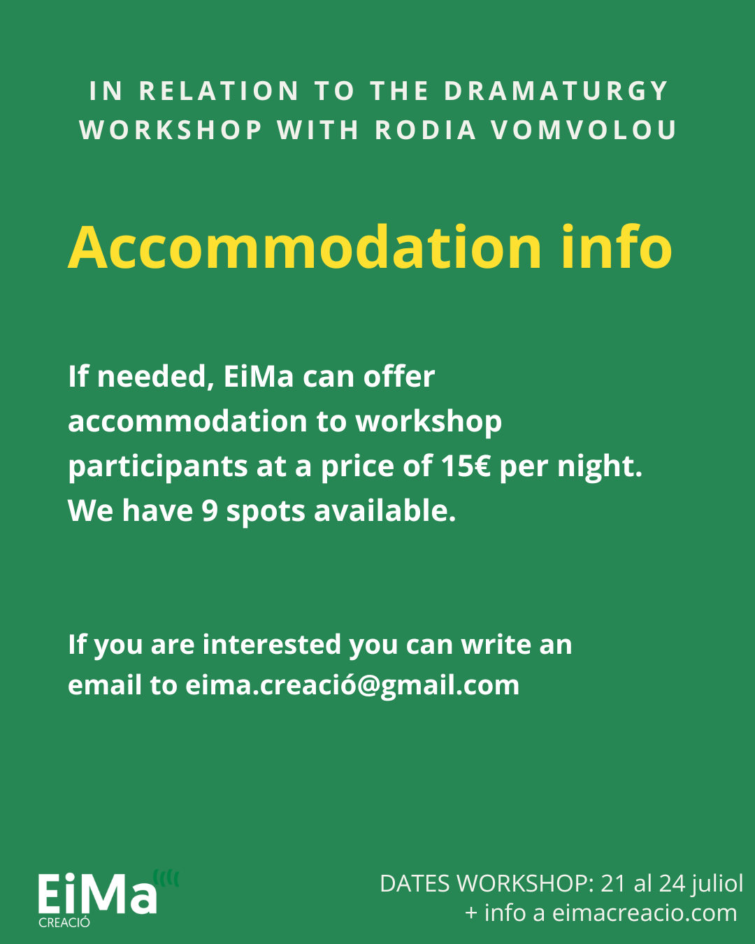 Registrations and accommodation Dramaturgy Workshop with Rodia Vomvolou 1 Accomodation workshop