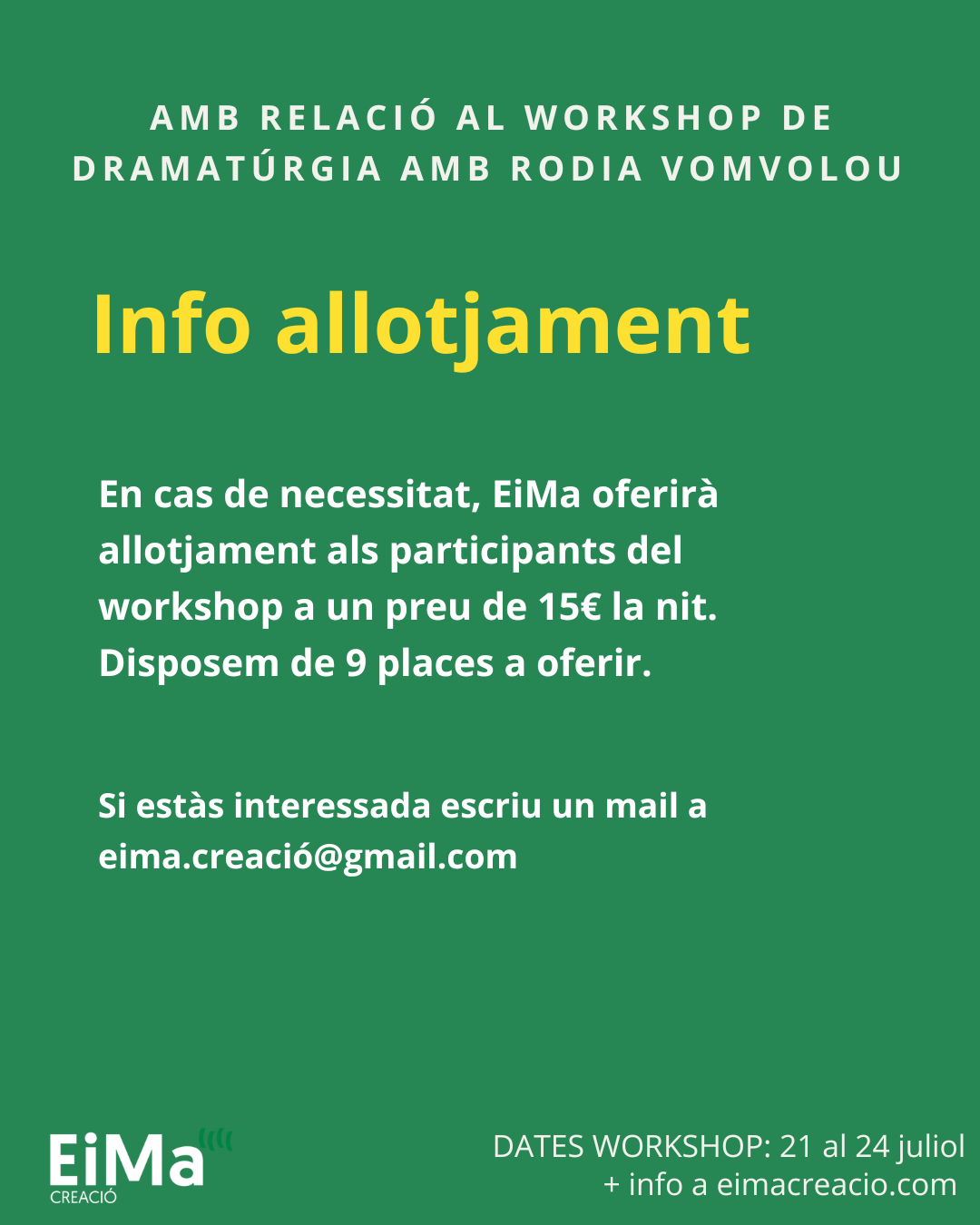 Inscripcions i allotjament Workshop Dramatúrgia amb Rodia Vomvolou 1 Allotjament workshop